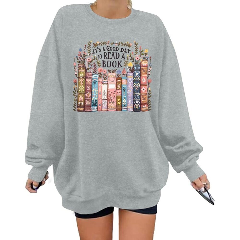 Women’s Graphic Sweatshirt 50% Cotton 50% Polyester Oversized Reading Gift